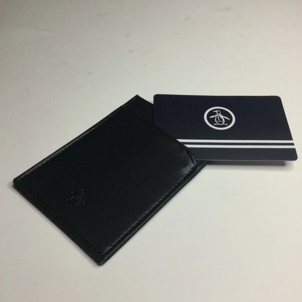 ORIGINAL PENGUIN BLACK LEATHER CARD CASE 4” x 2.75” NEW